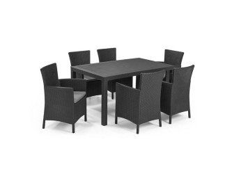 Meliowa 6 fős kerti bútor garnitúra, grafit színben, világos szürke párnával