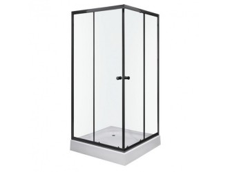 Olga SQ black szögletes zuhanykabin tálcával 91x91x196cm - fekete profil, víztiszta üveg