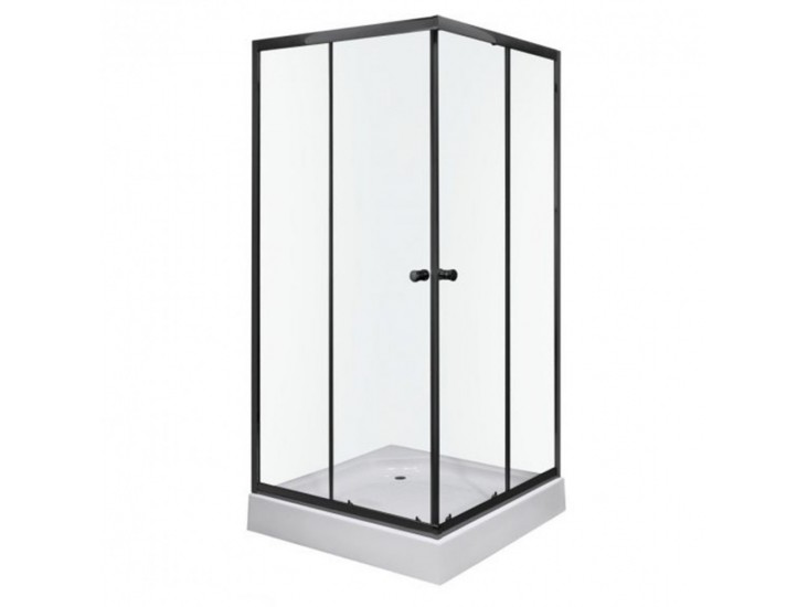 Olga SQ black szögletes zuhanykabin tálcával 91x91x196cm - fekete profil, víztiszta üveg