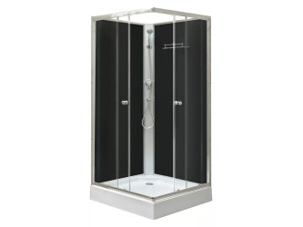 Polo Black II szögletes fekete hátfalas zuhanykabin, akril zuhanytálcával, 80x80x195 cm-es méretben