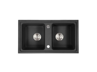 Tia szögletes két medencés gránit mosogató fekete