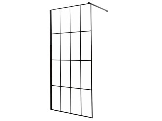 Techno 90 Walk-in zuhanykabin 90x200 cm, fekete profil, víztiszta üveg rácsmintával