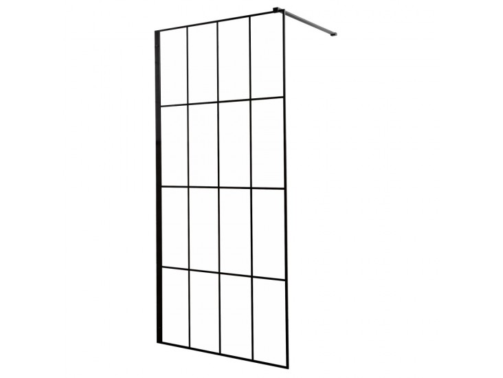 Techno 90 Walk-in zuhanykabin 90x200 cm, fekete profil, víztiszta üveg rácsmintával