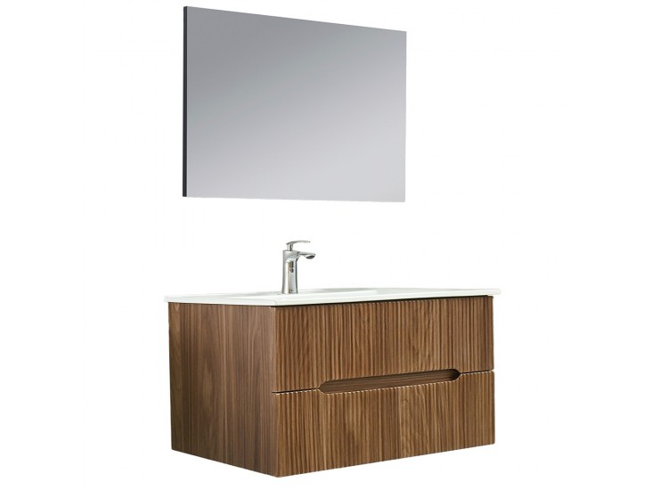 Trent Fürdőszobabútor 100 cm kerámia mosdóval (2 fiókos) tükörrel 60x100 cm sunset tölgy