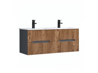 Trent 120 alsó fürdőszobabútor kerámia mosdóval (4 fiókos) antracit szürke-sunset tölgy