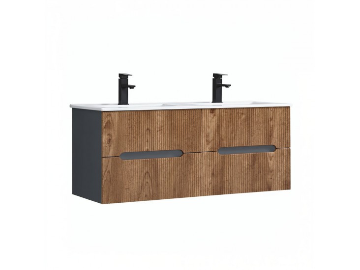 Trent 120 alsó fürdőszobabútor kerámia mosdóval (4 fiókos) antracit szürke-sunset tölgy