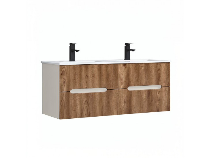 Trent 120 alsó fürdőszobabútor kerámia mosdóval (4 fiókos) fehér-sunset tölgy