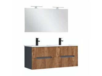 Trent Fürdőszobabútor 120 cm kerámia mosdóval tükörrel 60x120 cm antracit szürke-sunset tölgy