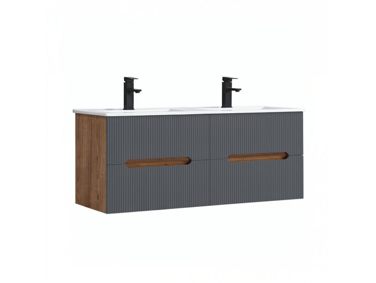 Trent 120 alsó fürdőszobabútor kerámia mosdóval (2 fiókos) sunset tölgy-antracit szürke