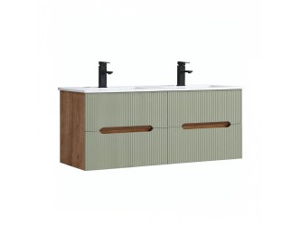 Trent 120 alsó fürdőszobabútor kerámia mosdóval (4 fiókos) sunset tölgy-zöld