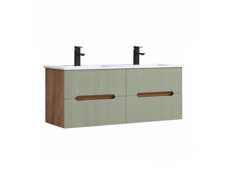 Trent 120 alsó fürdőszobabútor kerámia mosdóval (4 fiókos) sunset tölgy-zöld