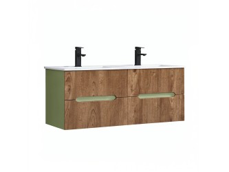 Trent 120 alsó fürdőszobabútor kerámia mosdóval (4 fiókos) világoszöld-sunset tölgy