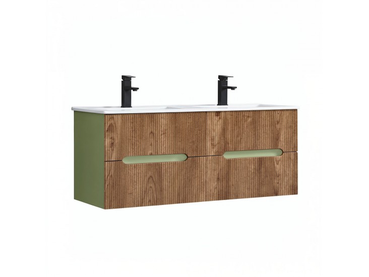 Trent 120 alsó fürdőszobabútor kerámia mosdóval (4 fiókos) világoszöld-sunset tölgy