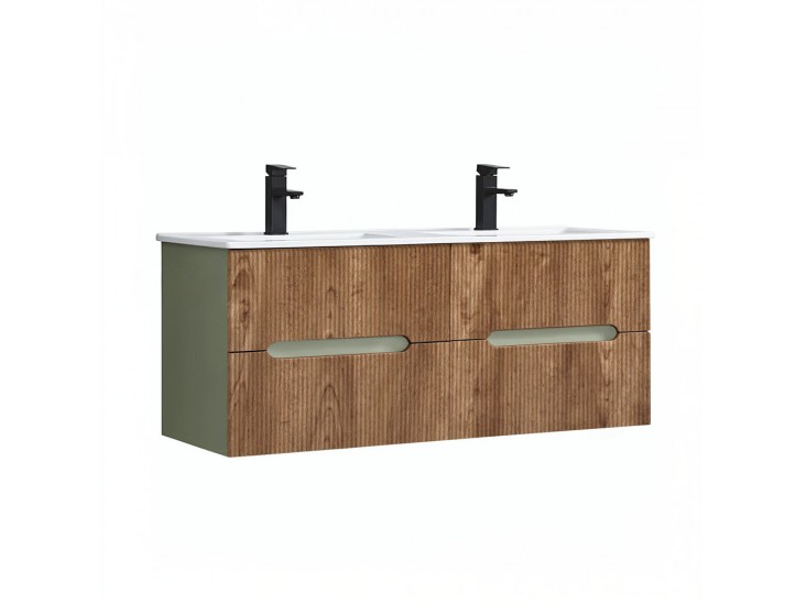 Trent 120 alsó fürdőszobabútor kerámia mosdóval (4 fiókos) zöld-sunset tölgy