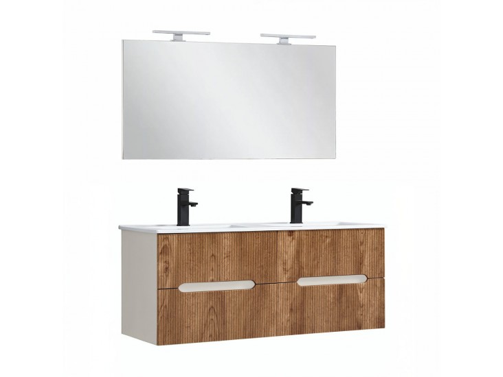 Trent Fürdőszobabútor 120 cm kerámia mosdóval tükörrel 60x120 cm fehér-sunset tölgy