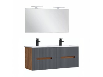 Trent Fürdőszobabútor 120 cm kerámia mosdóval tükörrel 60x120 cm sunset tölgy-antracit szürke