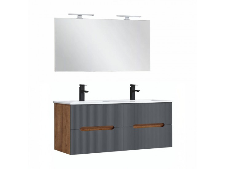 Trent Fürdőszobabútor 120 cm kerámia mosdóval tükörrel 60x120 cm sunset tölgy-antracit szürke
