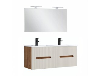 Trent Fürdőszobabútor 120 cm kerámia mosdóval tükörrel 60x120 cm sunset tölgy-fehér