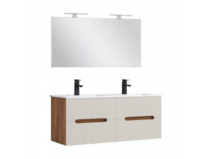 Trent Fürdőszobabútor 120 cm kerámia mosdóval tükörrel 60x120 cm sunset tölgy-fehér