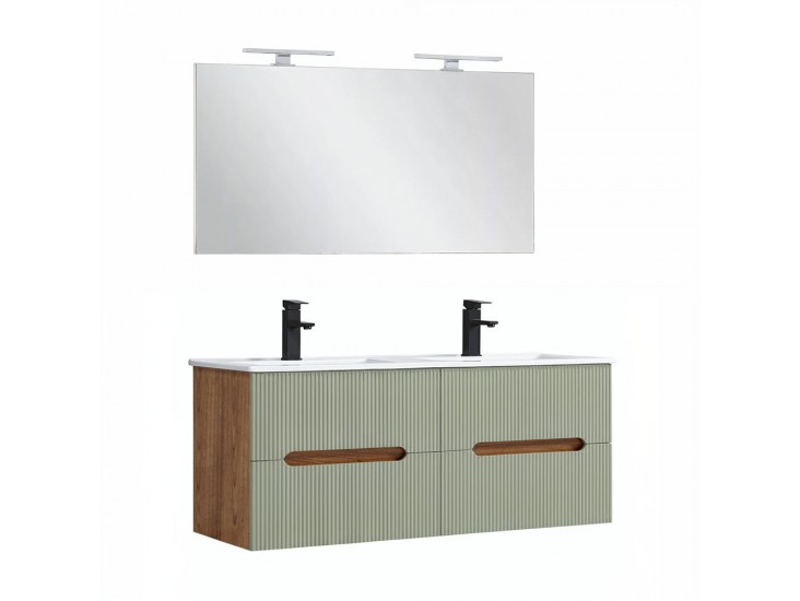 Trent Fürdőszobabútor 120 cm kerámia mosdóval tükörrel 60x120 cm sunset tölgy-zöld