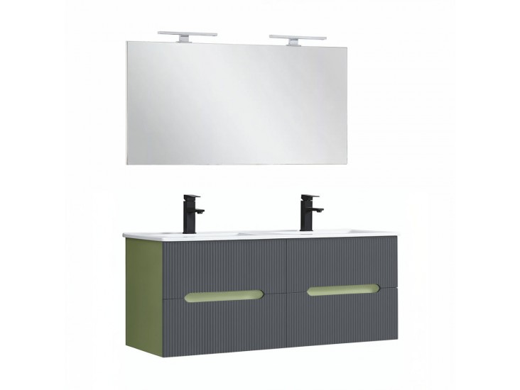 Trent Fürdőszobabútor 120 cm kerámia mosdóval tükörrel 60x120 cm világoszöld-antracit szürke