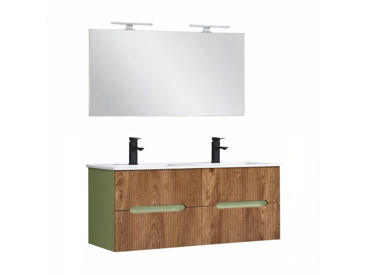 Trent Fürdőszobabútor 120 cm kerámia mosdóval tükörrel 60x120 cm világoszöld-sunset tölgy