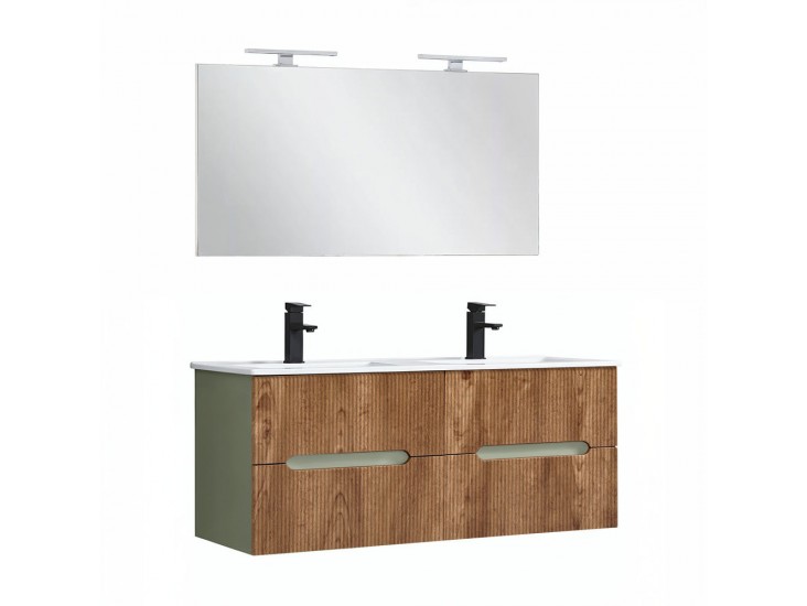 Trent Fürdőszobabútor 120 cm kerámia mosdóval tükörrel 60x120 cm zöld-sunset tölgy