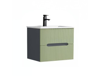 Trent 60 alsó fürdőszobabútor kerámia mosdóval (2 fiókos) antracit szürke-világoszöld