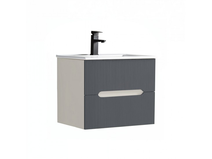 Trent 60 alsó fürdőszobabútor kerámia mosdóval (2 fiókos) fehér-antracit szürke