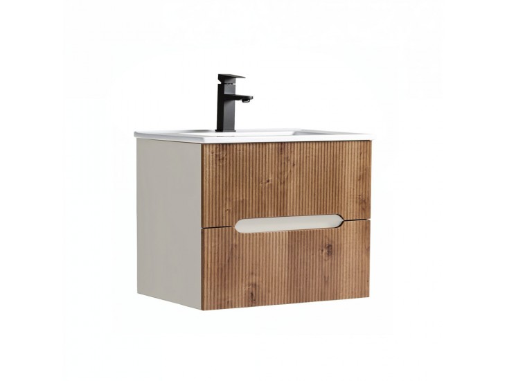 Trent 60 alsó fürdőszobabútor kerámia mosdóval (2 fiókos) fehér-sunset tölgy