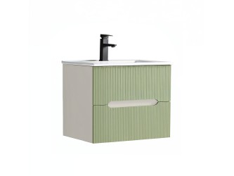 Trent 60 alsó fürdőszobabútor kerámia mosdóval (2 fiókos) fehér-világoszöld