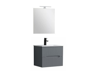 Trent Fürdőszobabútor 60 cm kerámia mosdóval (2 fiókos) tükörrel 60x80 cm antracit szürke