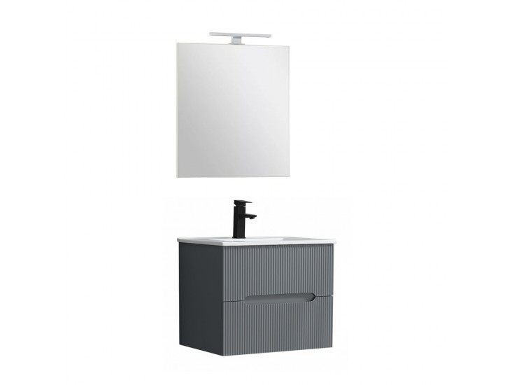 Trent Fürdőszobabútor 60 cm kerámia mosdóval (2 fiókos) tükörrel 60x80 cm antracit szürke