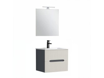 Trent Fürdőszobabútor 60 cm kerámia mosdóval (2 fiókos) tükörrel 60x80 cm antracit szürke-fehér