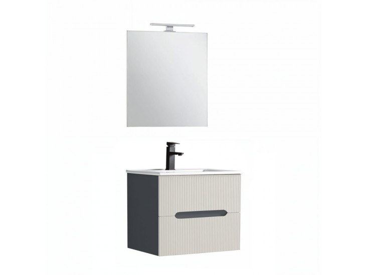 Trent Fürdőszobabútor 60 cm kerámia mosdóval (2 fiókos) tükörrel 60x80 cm antracit szürke-fehér