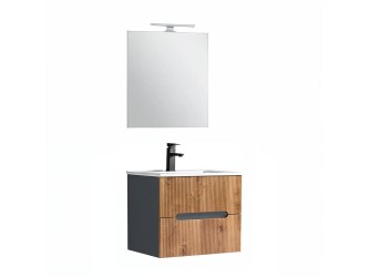 Trent Fürdőszobabútor 60 cm kerámia mosdóval (2 fiókos) tükörrel 60x80 cm antracit szürke-sunset tölgy