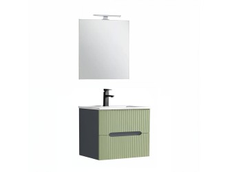 Trent Fürdőszobabútor 60 cm kerámia mosdóval (2 fiókos) tükörrel 60x80 cm antracit szürke-világoszöld