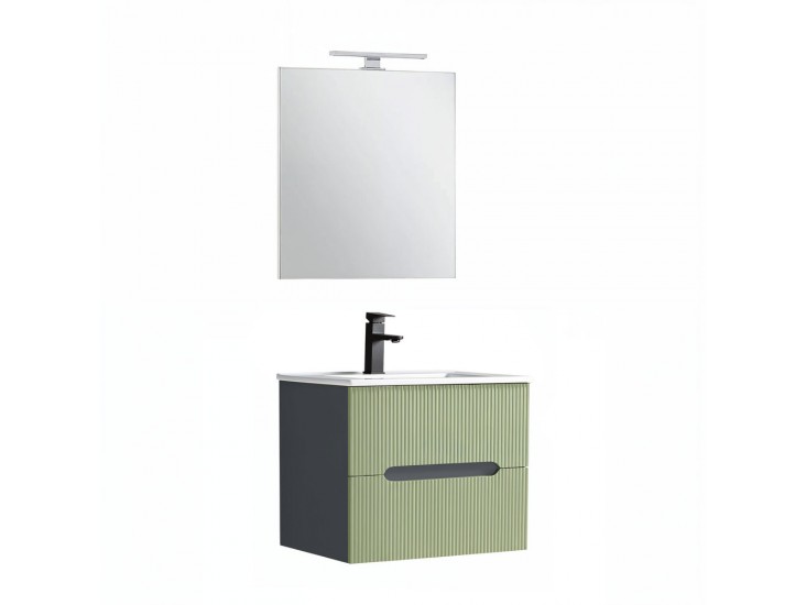 Trent Fürdőszobabútor 60 cm kerámia mosdóval (2 fiókos) tükörrel 60x80 cm antracit szürke-világoszöld