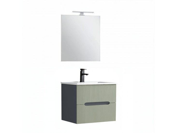 Trent Fürdőszobabútor 60 cm kerámia mosdóval (2 fiókos) tükörrel 60x80 cm antracit szürke-zöld
