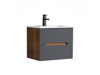 Trent 60 alsó fürdőszobabútor kerámia mosdóval (2 fiókos) sunset tölgy-antracit szürke