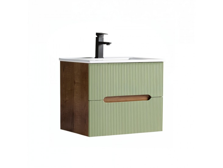 Trent 60 alsó fürdőszobabútor kerámia mosdóval (2 fiókos) sunset tölgy-világoszöld