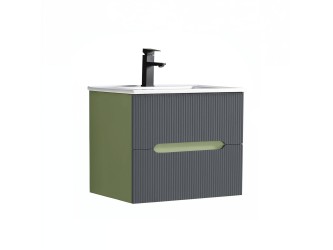Trent 60 alsó fürdőszobabútor kerámia mosdóval (2 fiókos) világoszöld-antracit szürke