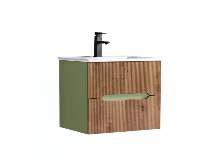 Trent 60 alsó fürdőszobabútor kerámia mosdóval (2 fiókos) világoszöld-sunset tölgy