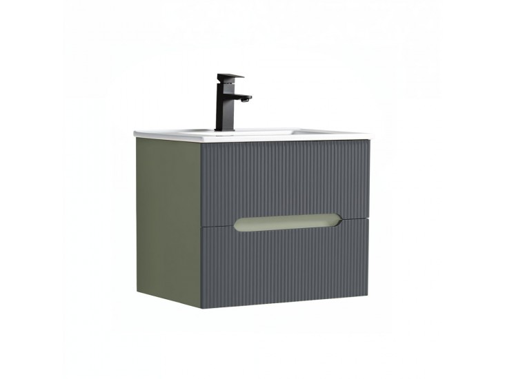 Trent 60 alsó fürdőszobabútor kerámia mosdóval (2 fiókos) zöld-antracit szürke