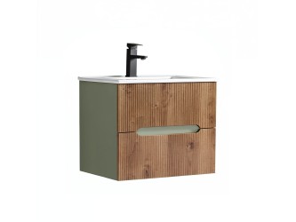 Trent 60 alsó fürdőszobabútor kerámia mosdóval (2 fiókos) zöld-sunset tölgy