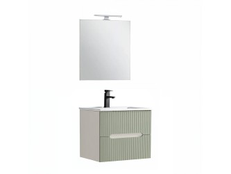 Trent Fürdőszobabútor 60 cm kerámia mosdóval (2 fiókos) tükörrel 60x80 cm fehér-zöld