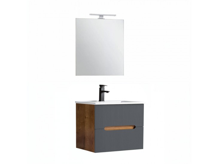 Trent Fürdőszobabútor 60 cm kerámia mosdóval (2 fiókos) tükörrel 60x80 cm sunset tölgy-antracit szürke