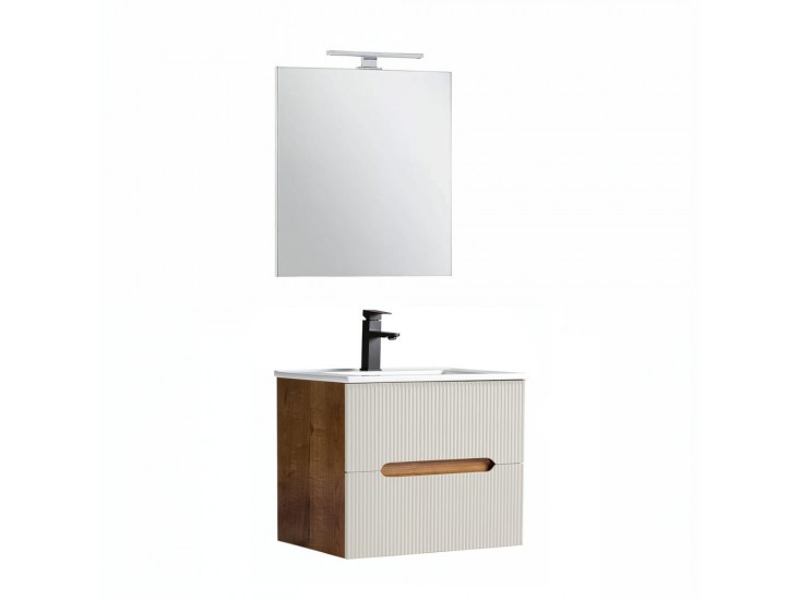 Trent Fürdőszobabútor 60 cm kerámia mosdóval (2 fiókos) tükörrel 60x80 cm sunset tölgy-fehér