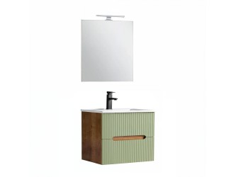 Trent Fürdőszobabútor 60 cm kerámia mosdóval (2 fiókos) tükörrel 60x80 cm sunset tölgy-világoszöld