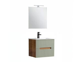 Trent Fürdőszobabútor 60 cm kerámia mosdóval (2 fiókos) tükörrel 60x80 cm sunset tölgy-zöld